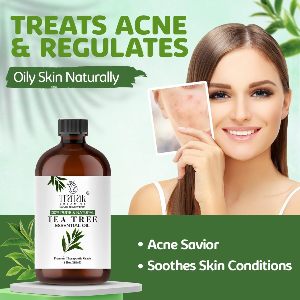 Tea Tree Oil for Skin, Hair & Toenails - 4 Fl Oz - 100% Pure Natural Tea Tree Essential Oil