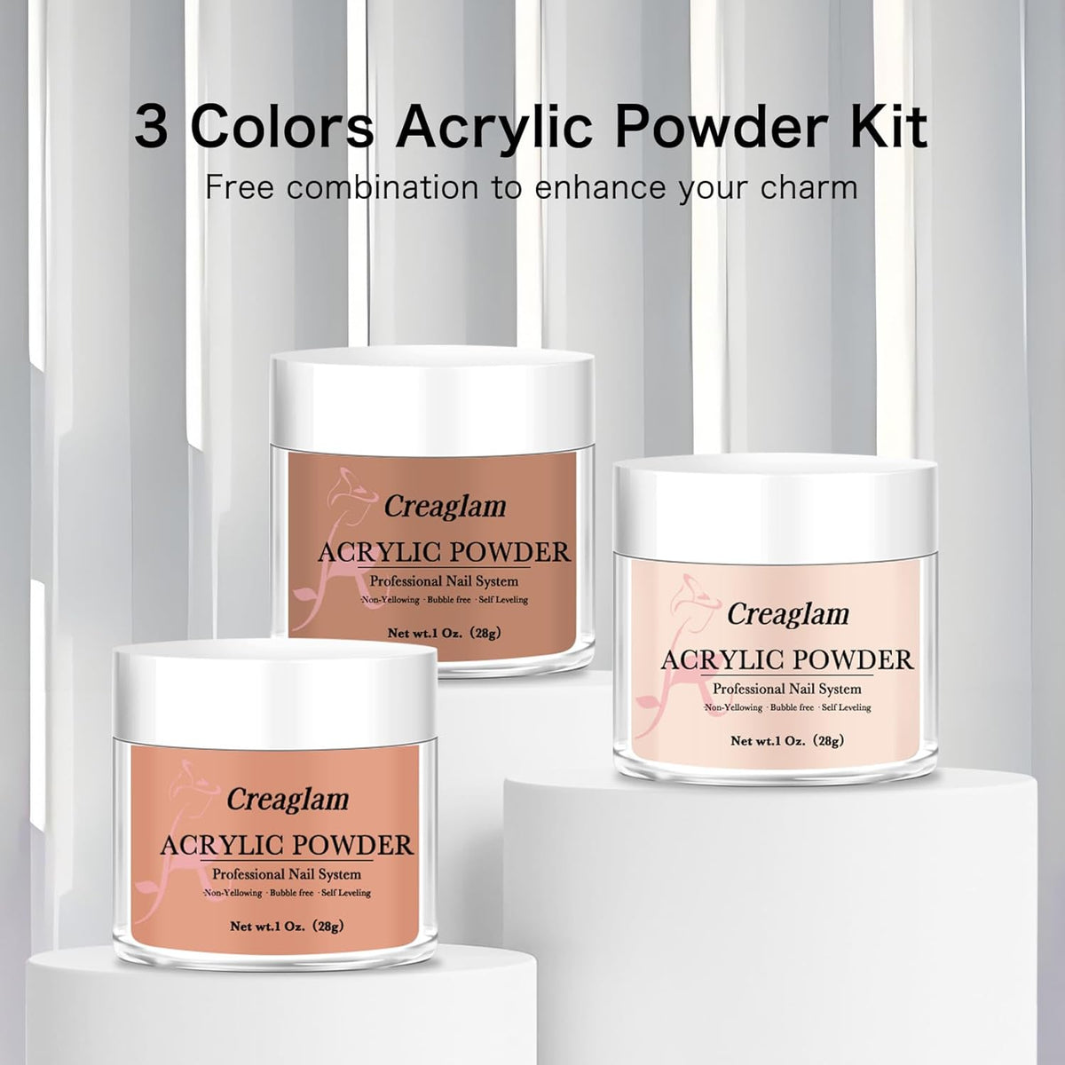 Super Acrylic Powder 28g: 3Pcs Large Capacity Imperial Topaz Carnelian Nail Polymer for 3D Art