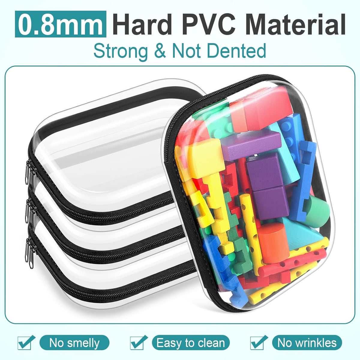 Sanwuta 6 Pcs Clear Hard Zipper Case Pencil Pouches Hard Plastic Zipper Pouches Makeup Bag