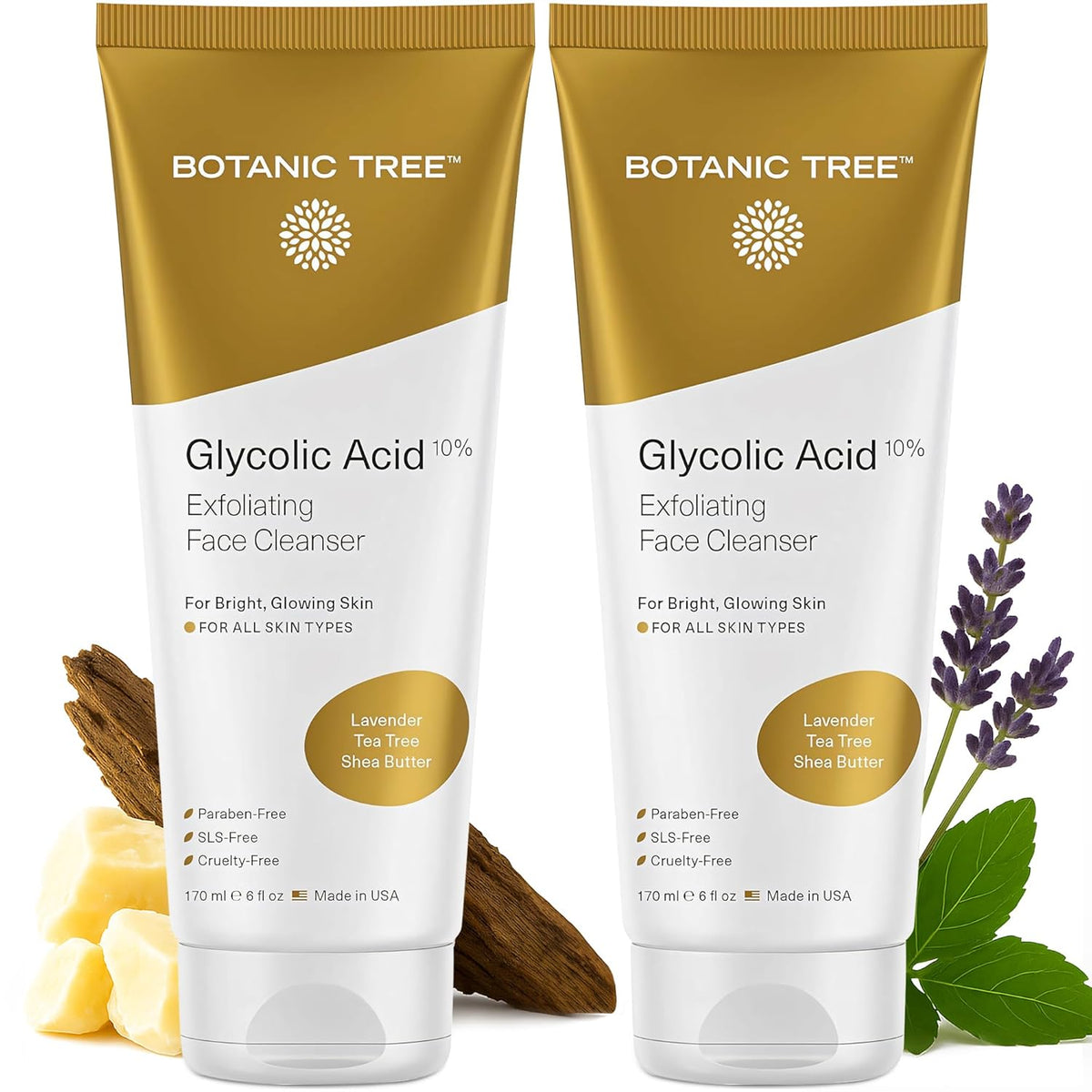 Botanic Tree Glycolic Acid Face Wash, Exfoliating Facial Cleanser For Facial Skin Care, Acne