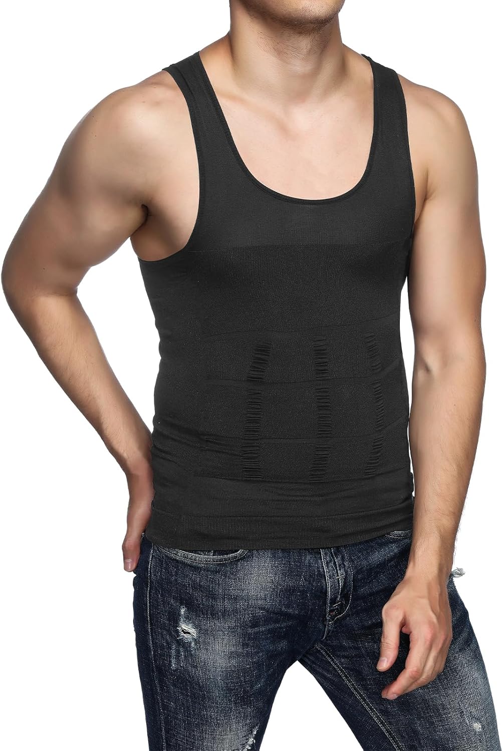 Odoland 5 Pack Men's Compression Shirt Short Sleeve Vest Set, Body Shaper Shapewear Tank Top Base