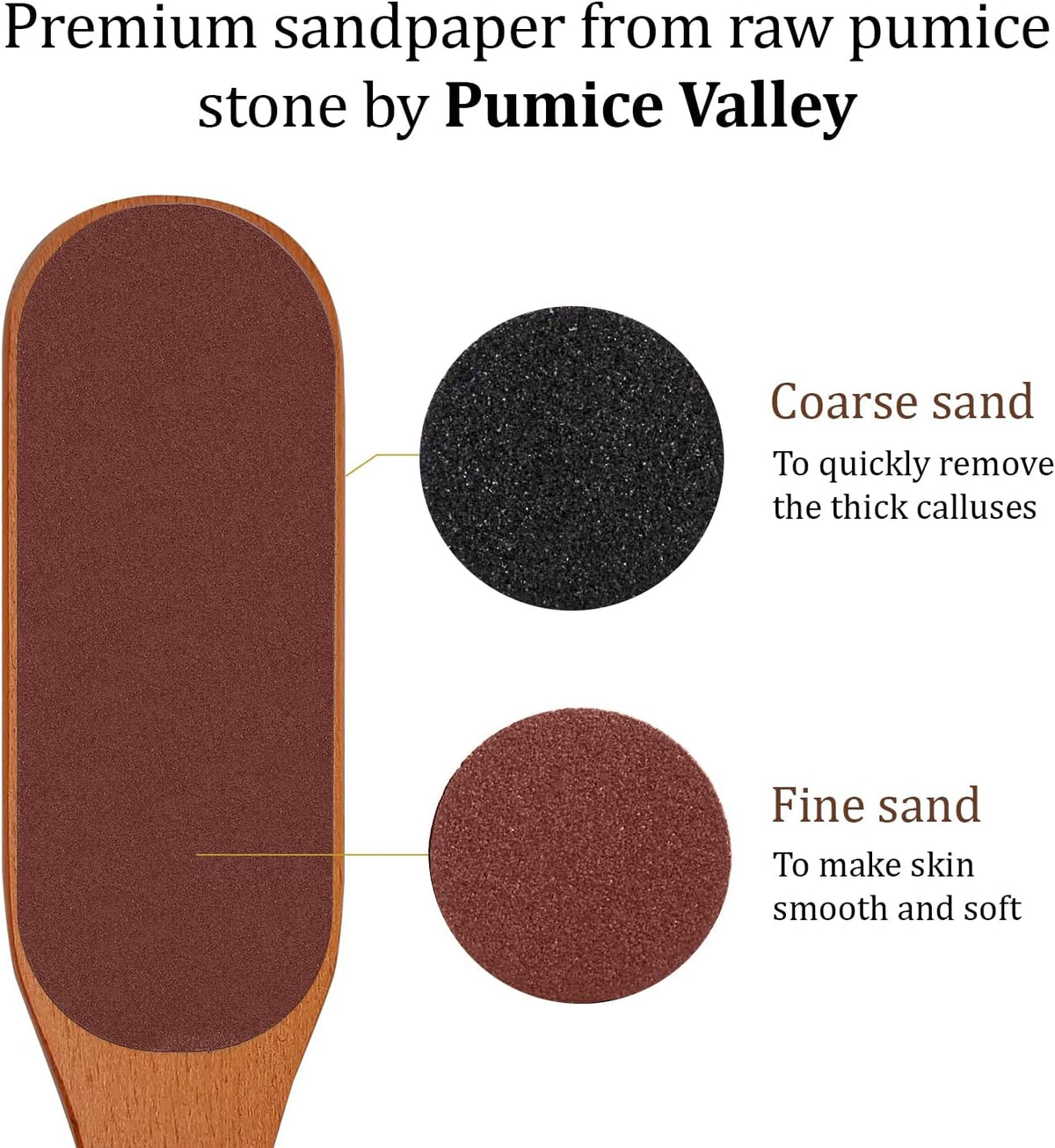 Pumice Stone Foot File - Wooden Pedicure Feet Scrubber with Handle for Callus, Dry, and Dead Skin