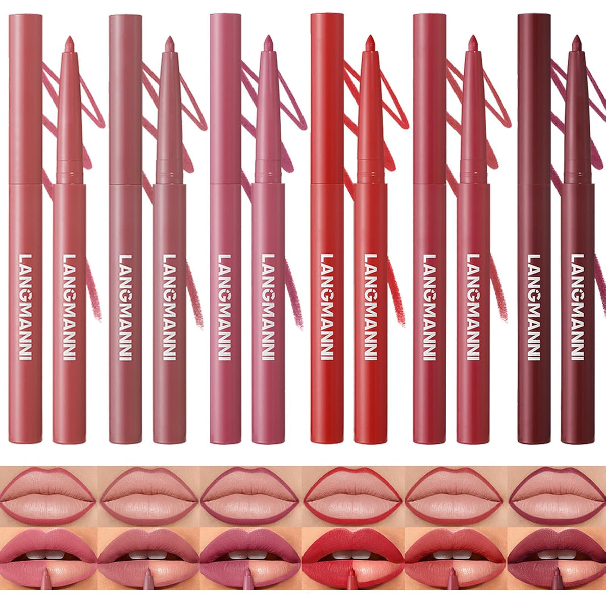 LANGMANNI 6Pcs Sculpting Matte Velvet Lip Liner Set,Smooth Creamy Texture,Waterproof And High