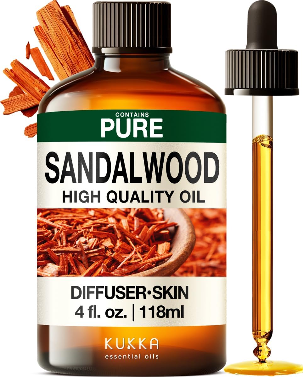 Kukka Sandalwood Essential Oil for Diffuser & Skin - 4 Fl Oz - Sandalwood Oil, Woody Scent, for