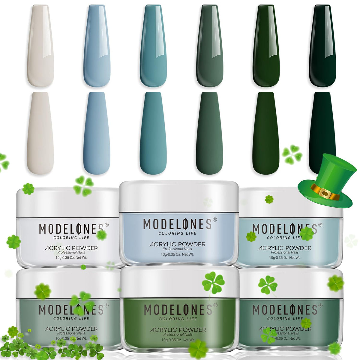 Modelones Acrylic Powder 6 Colors Acrylic Nail Powder Kit Sage Green Mist Blue Light Grey Dark