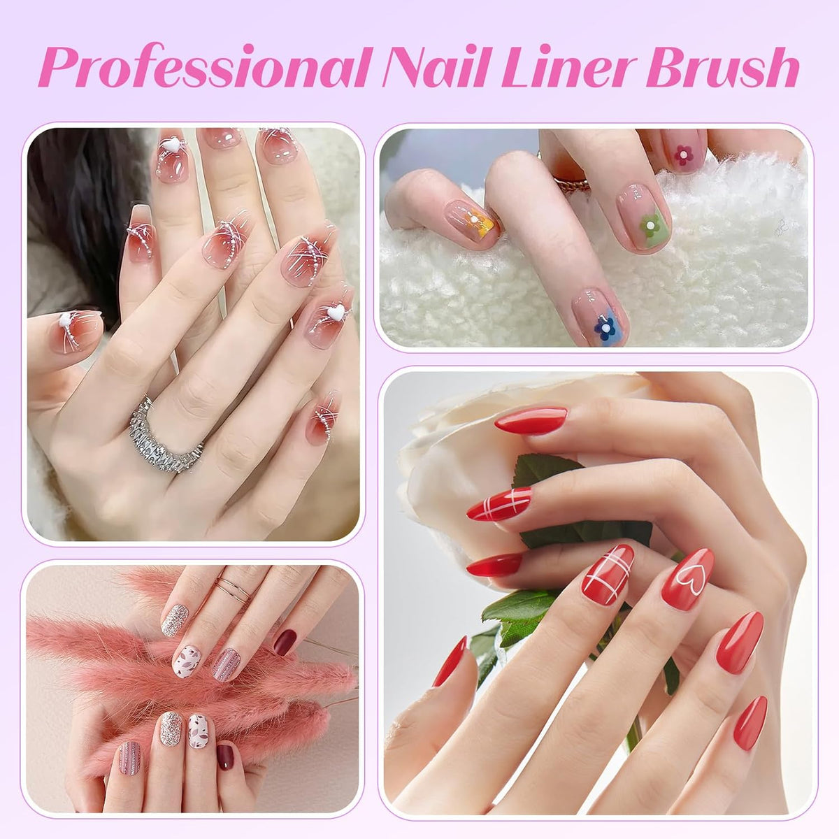 Liner Brush for Nails, 5Pcs Thin Nail Art Brushes Professional Nail Detail Brush for Gel Polish