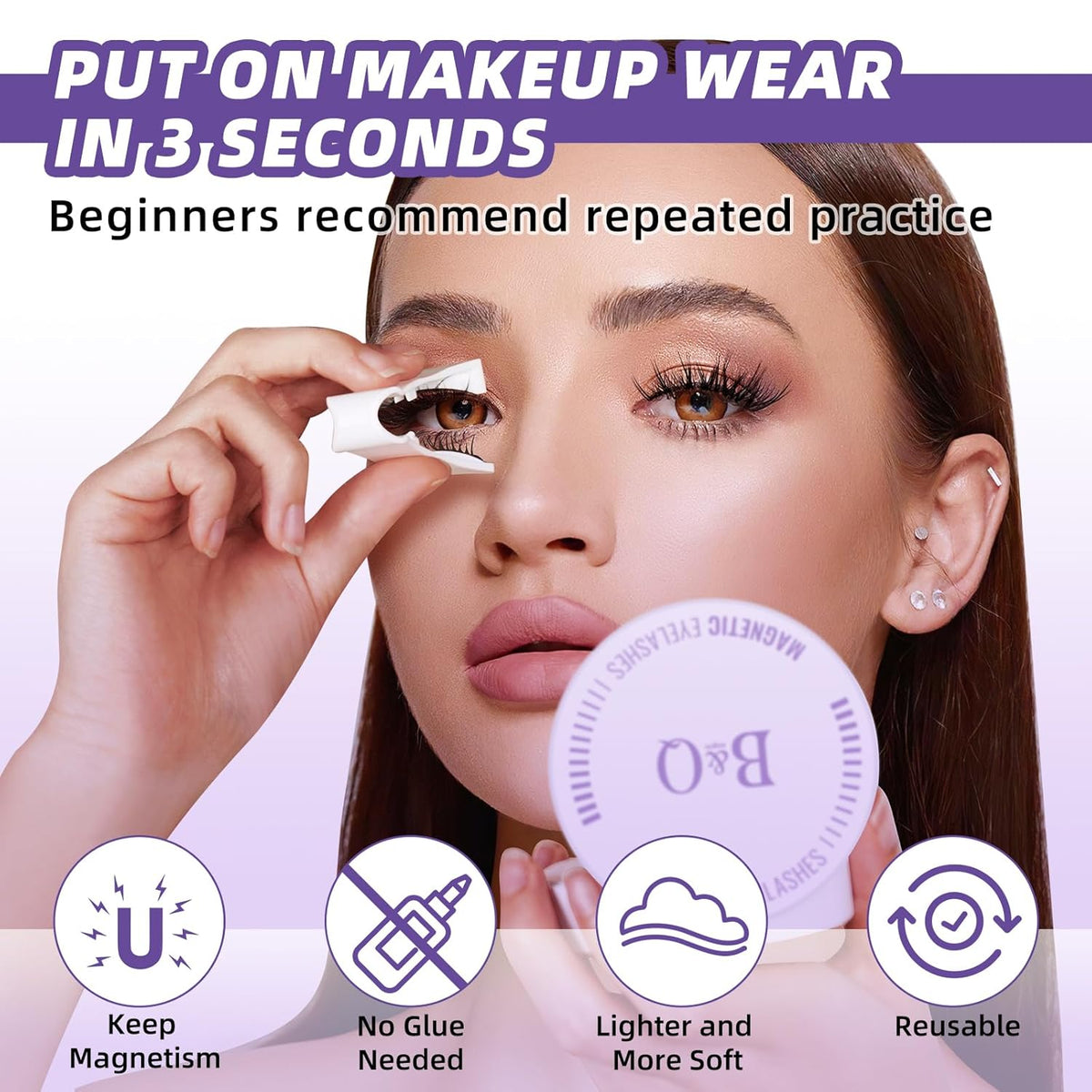 B&Qaugen Magnetic Eyelashes with Applicator Reusable Glue-Free Natural Look Eyelashes Kit Easy to