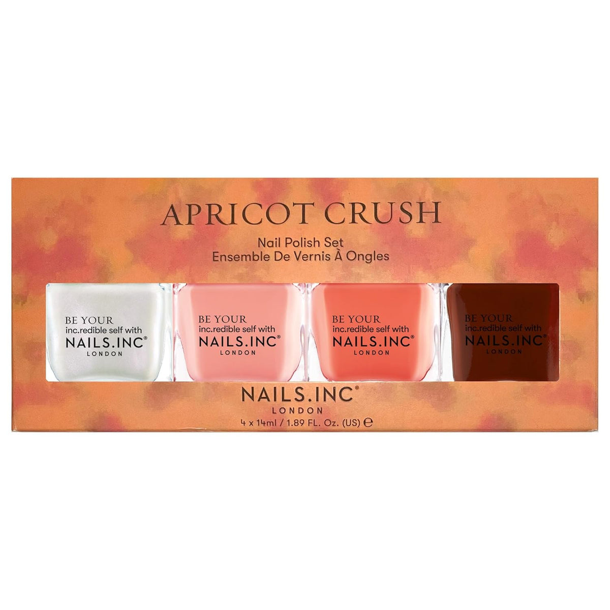 Nails Inc Apricot Crush 4-Piece Nail Polish Set – Longwear Glossy Nail Lacquer in Earthy Desert