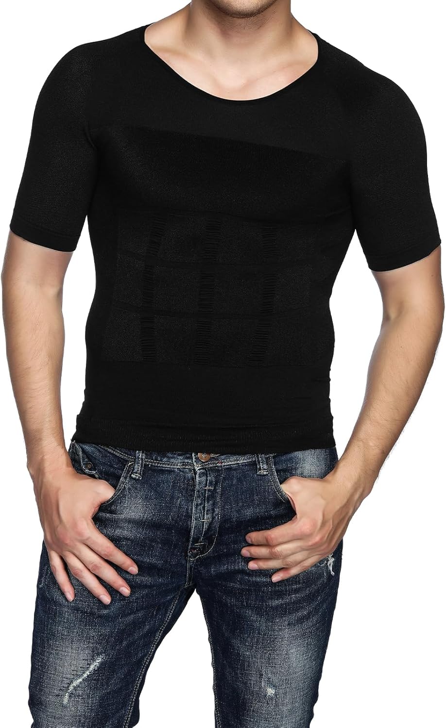Odoland 5 Pack Men's Compression Shirt Short Sleeve Vest Set, Body Shaper Shapewear Tank Top Base