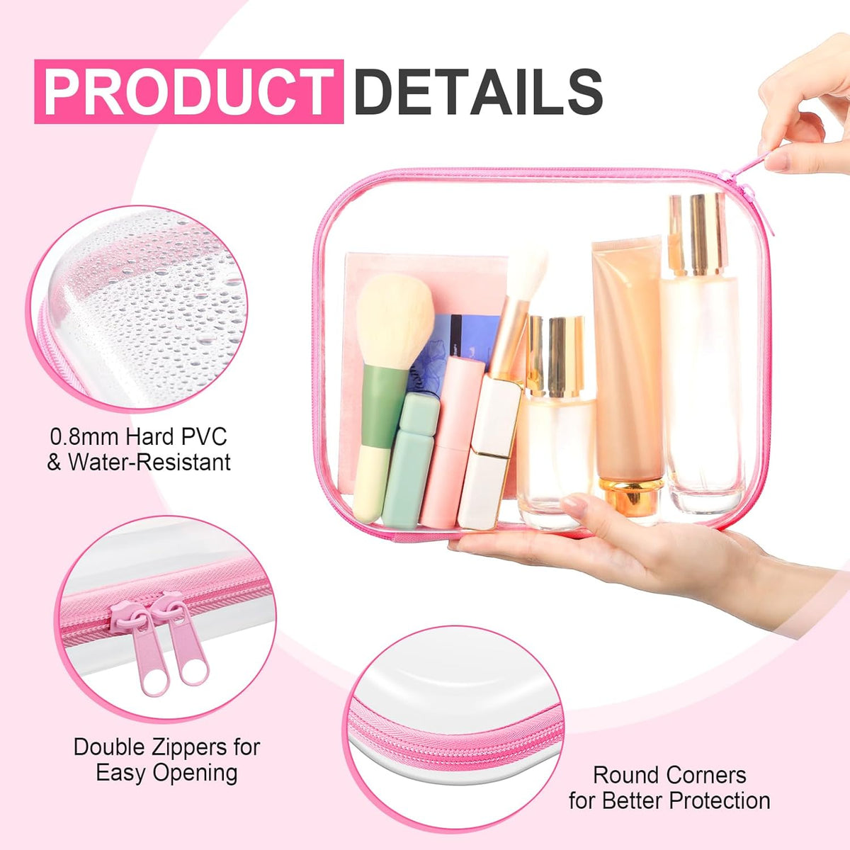 Hoolerry 4 Pcs Hard Clear Zipper Case Makeup Bags Plastic Pencil Pouch Transparent Storage Box
