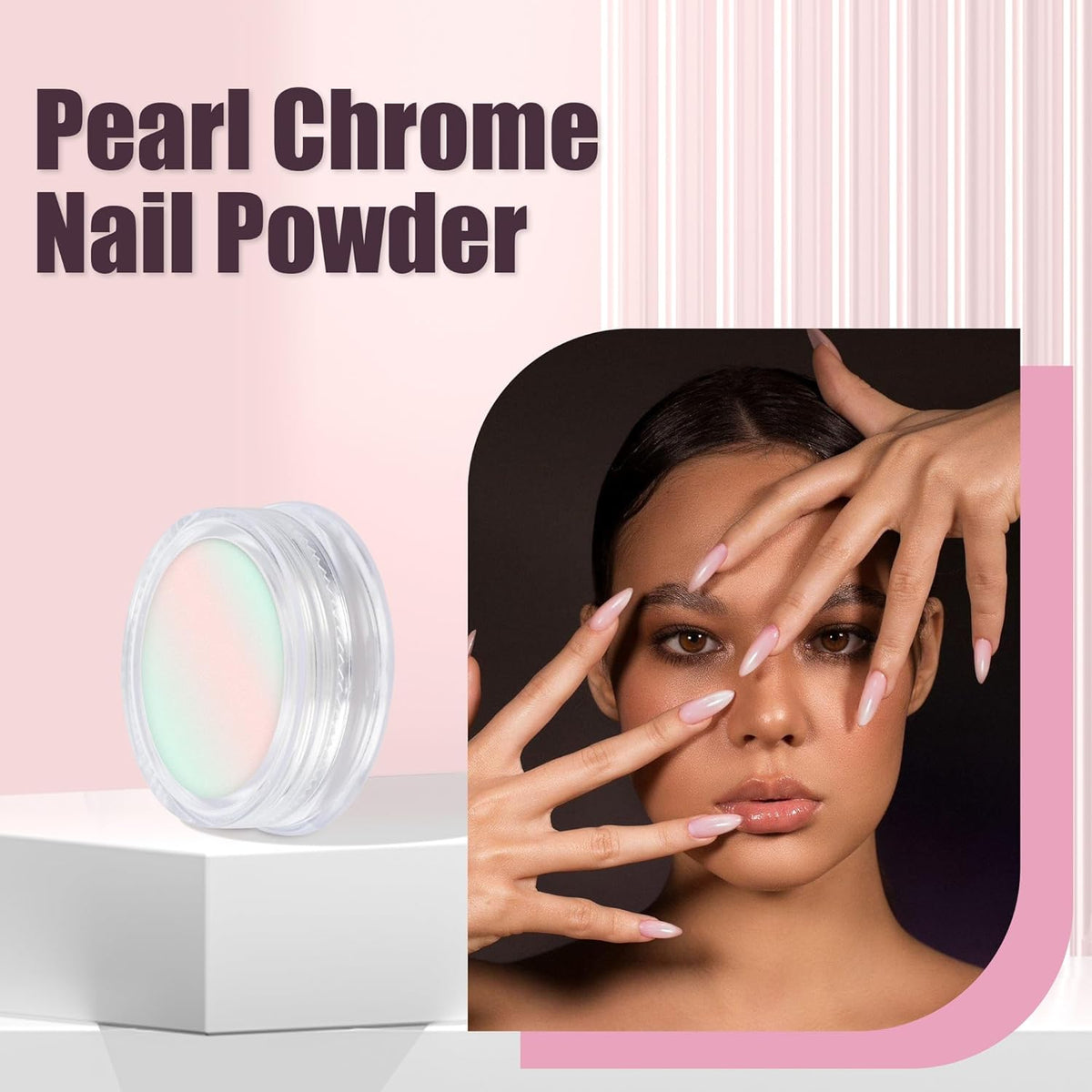 Artdone 8 Jars Chrome Nail Powder Magic White Pearl Kit Mirror Effect Silver Metallic Holographic