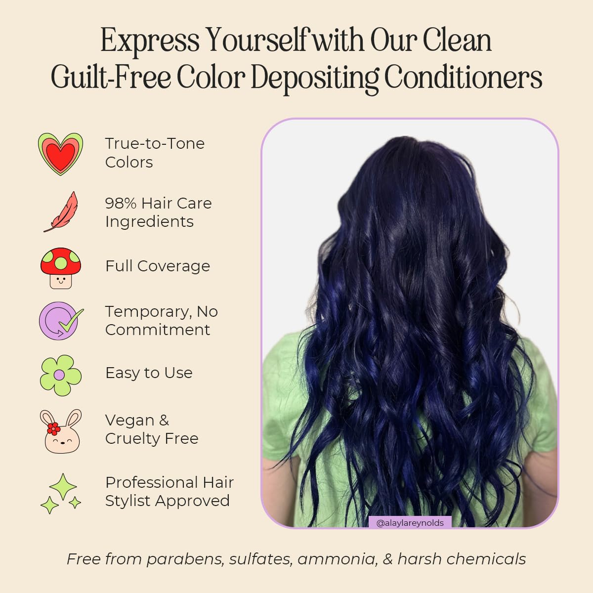 INH Semi Permanent Hair Color | Color Depositing Conditioner | Dark Blue Hair Dye | No Bleach No