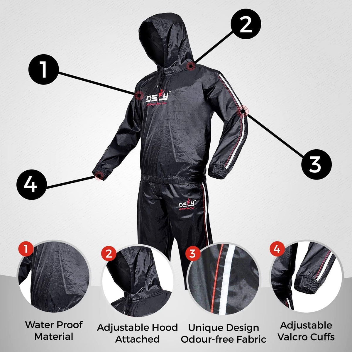 DEFY Heavy Duty Sauna Suit for Weight Loss Full Body Wrap Hoodie Men Women Anti-Rip Sweat suit Gym