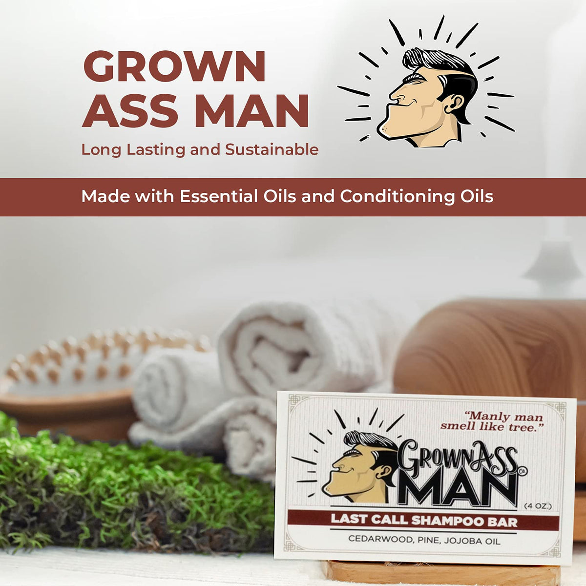 Solid Shampoo Bar Rich Lather 3 in 1: Hair, Beard & Body Wash - Plastic Free & Eco-Friendly