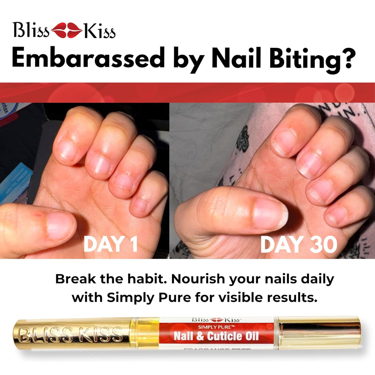 Bliss Kiss | 1 Fragrance Free | Nail Oil Cuticle Pen w/Vitamin E & Jojoba⏤Nail Strengthener Nail