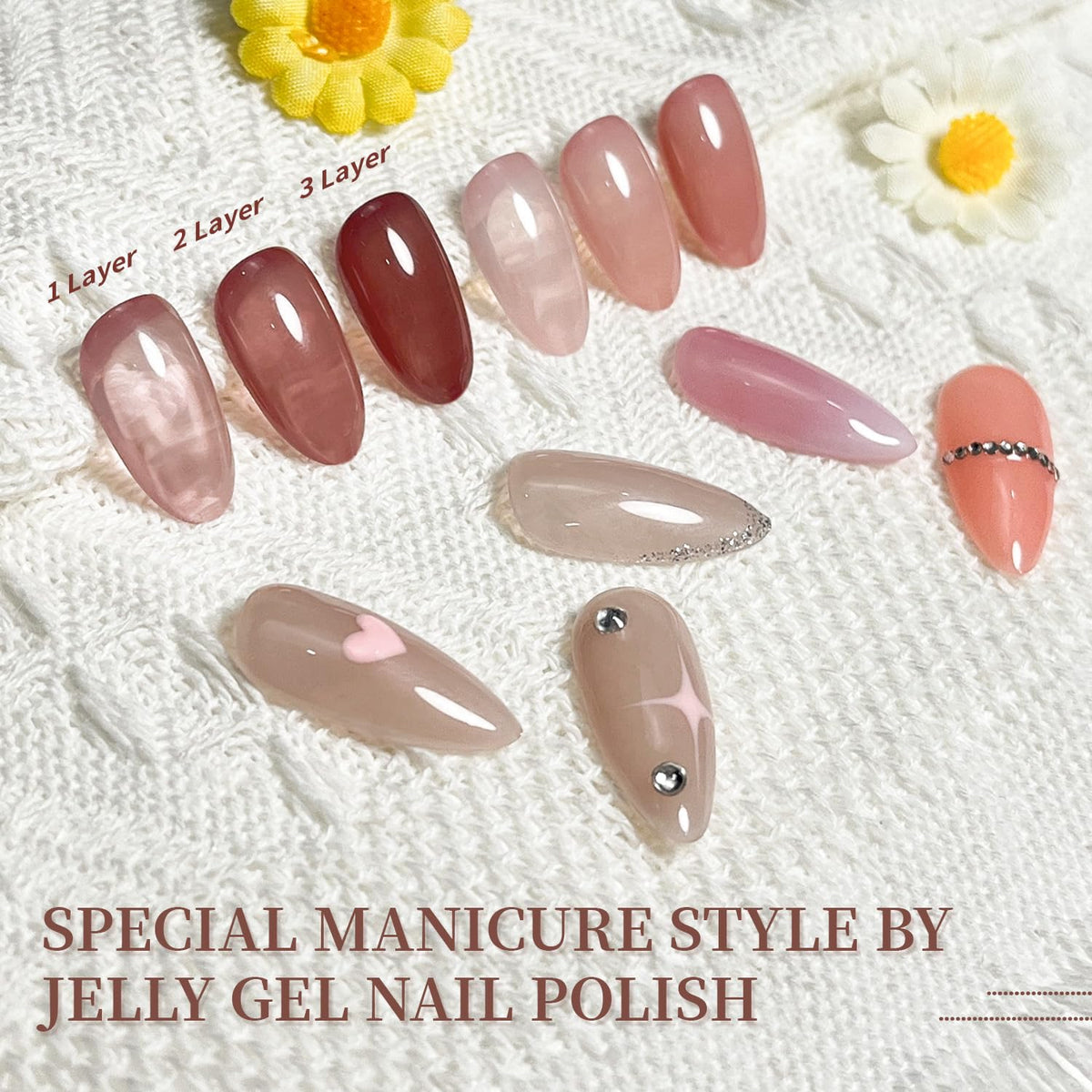 JODSONE 23PCS Gel Nail Polish Set 20 translucent Jelly Color Natural and Elegant Long Lasting