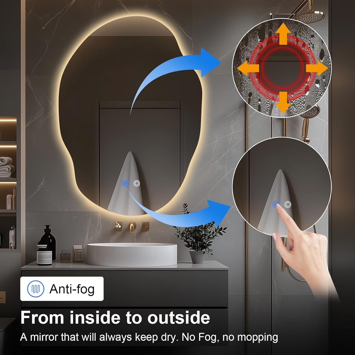 LED Bathroom Mirror with Lights,Asymmetrical Led Bathroom Vanity Mirror for Wall with Front and