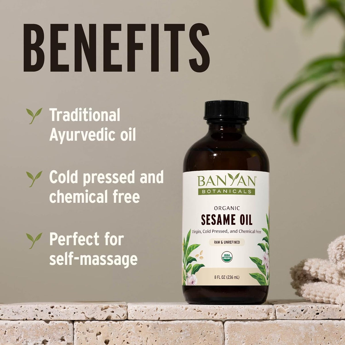 Banyan Botanicals Sesame Oil – Organic & Unrefined Ayurvedic Oil for Skin, Hair, Oil Pulling & More