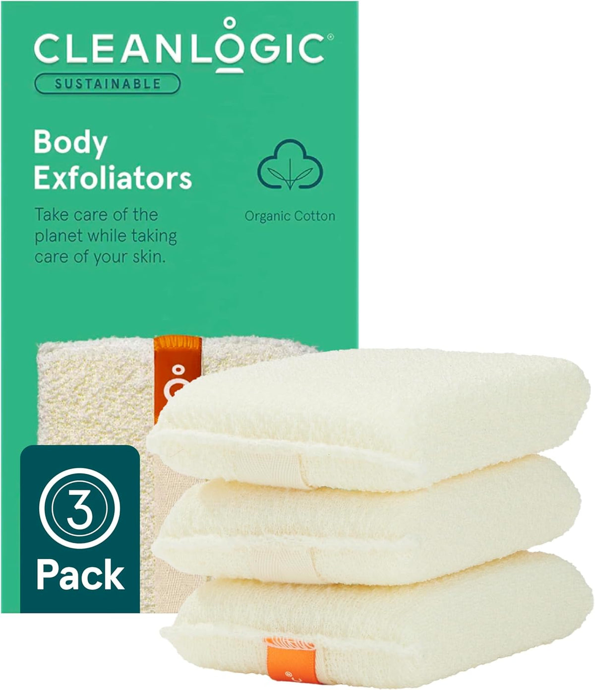Cleanlogic Organic Cotton Exfoliating Body Scrubber, Reusable Exfoliator Tool for Smooth and Softer