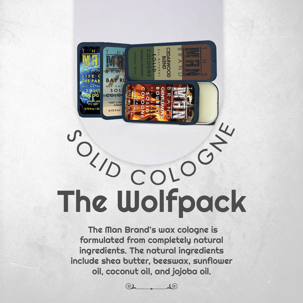 Solid Cologne Set with Bay Rum Solid Cologne, Bourbon Solid Cologne, Woodsman, and Life of the