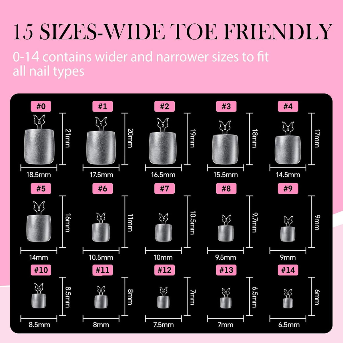 Square Toe Nail Tips, 504Pcs 15 Sizes Full Cover Press On Toenails for Women, Long Wider Pre-etched