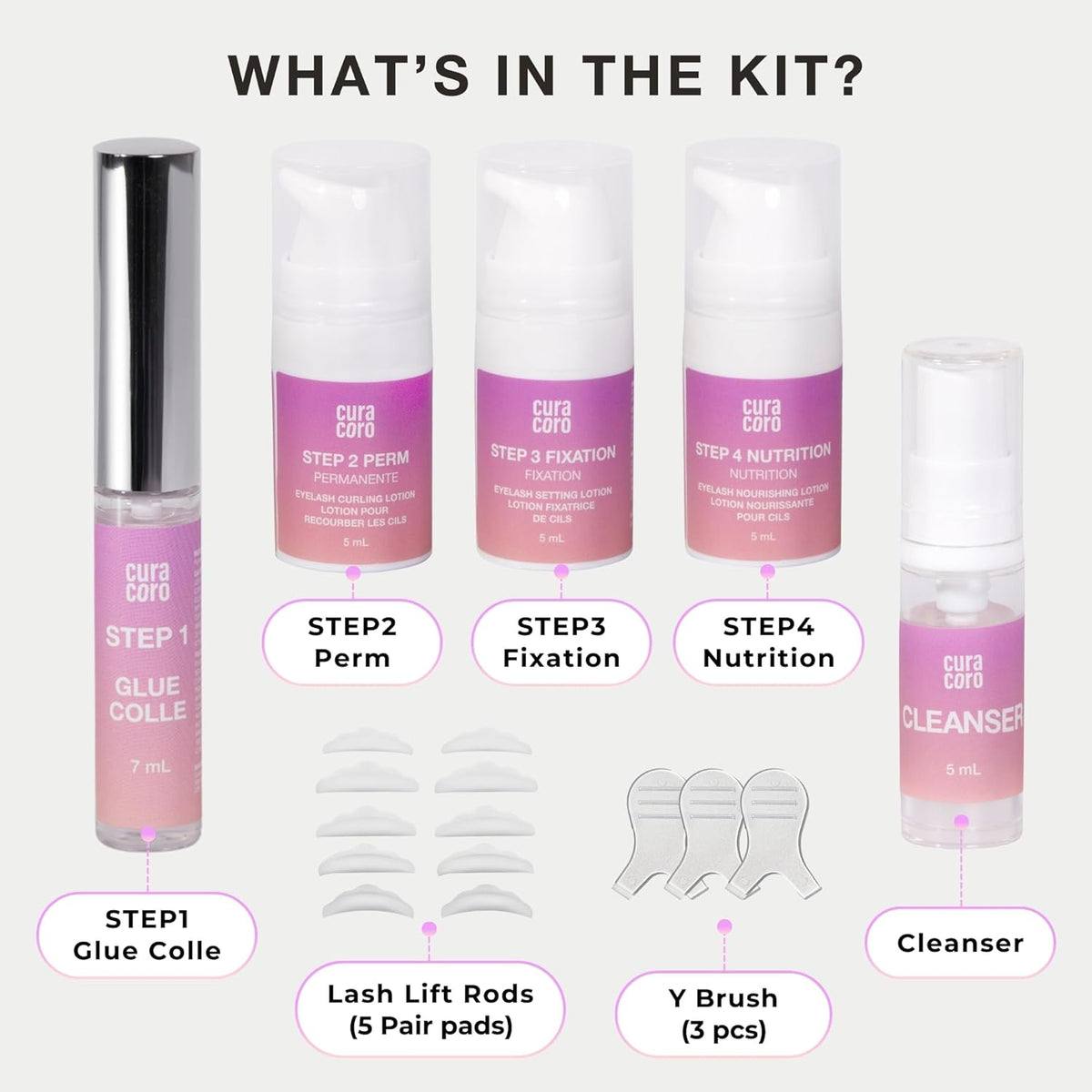 Curacoro Lash Lift Kit - Professional Eyelash Perm Kit, Semi-Permanent Lash Curling, Nourishing