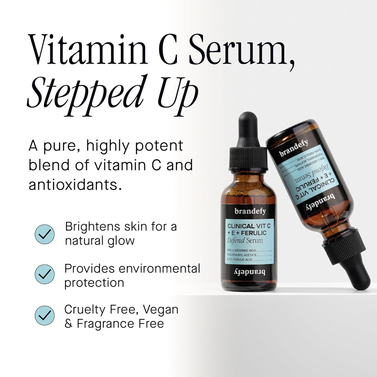 Brandefy Vitamin C Face Serum 15% L. Ascorbic Acid, Ferulic Acid .5% + Vitamin E for Self Care and