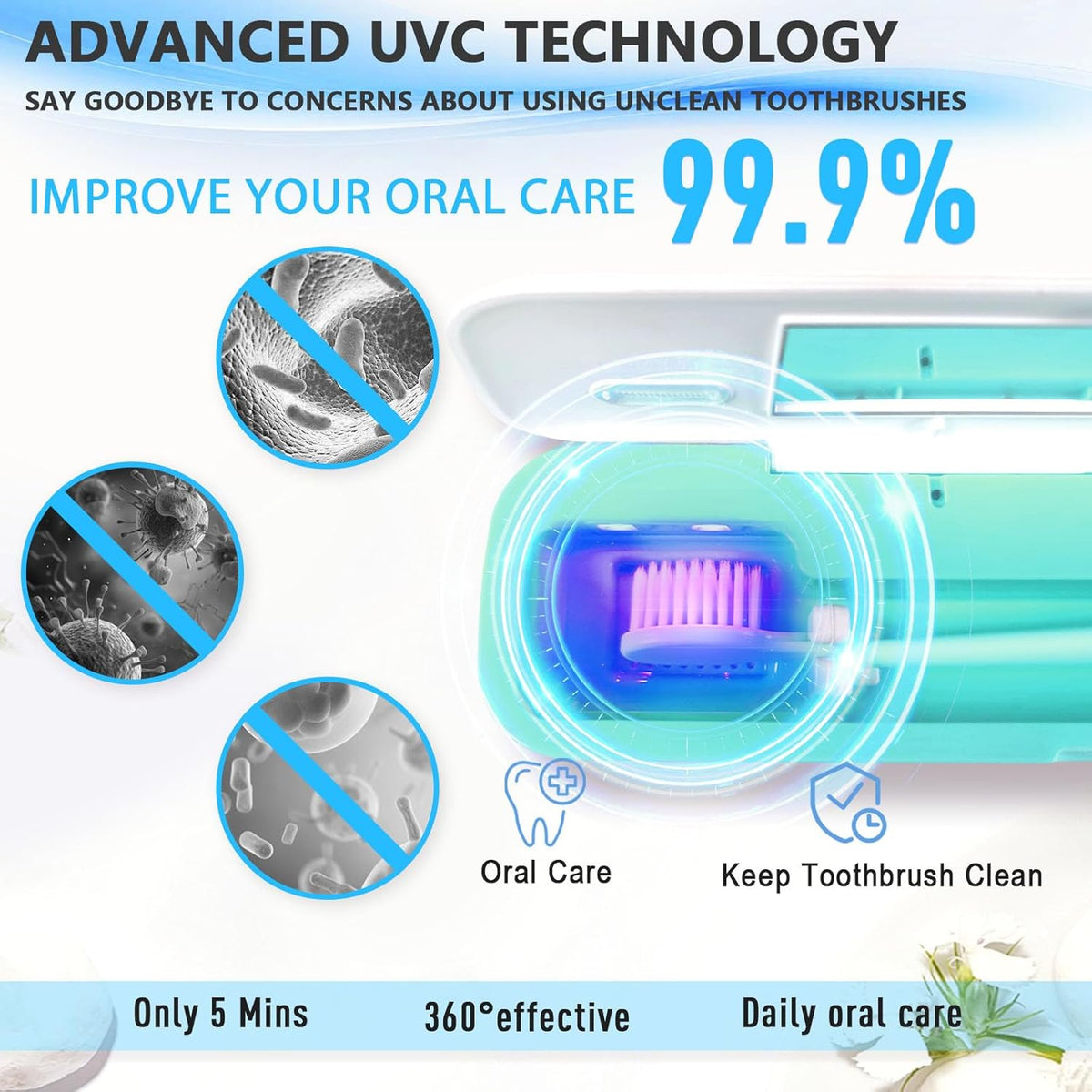 UV-C Toothbrush Sanitizer Case for Travel, Portable Sanitizer and Holder Universal Fits Electric