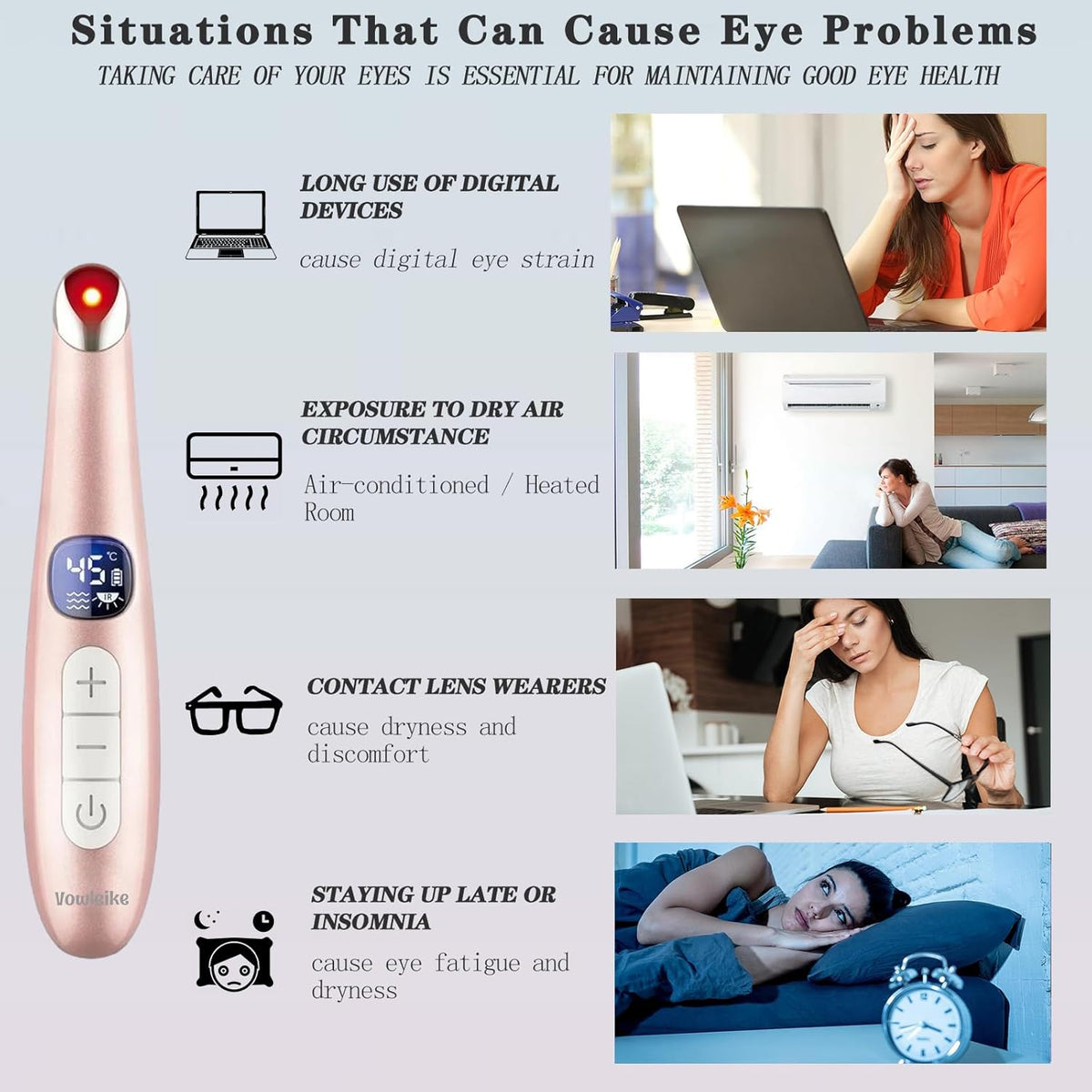 Eye Lift Wand, 3 in 1 Vibrating 98°F to 113°F LCD Eye Massager for Dry Eyes, Dark Circles and