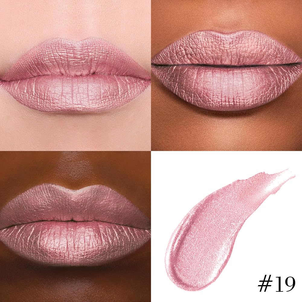 evpct Warm Pink Metallic Glitter Lip Liner and Lipstick Combo Set Long Lasting Waterproof, Metallic