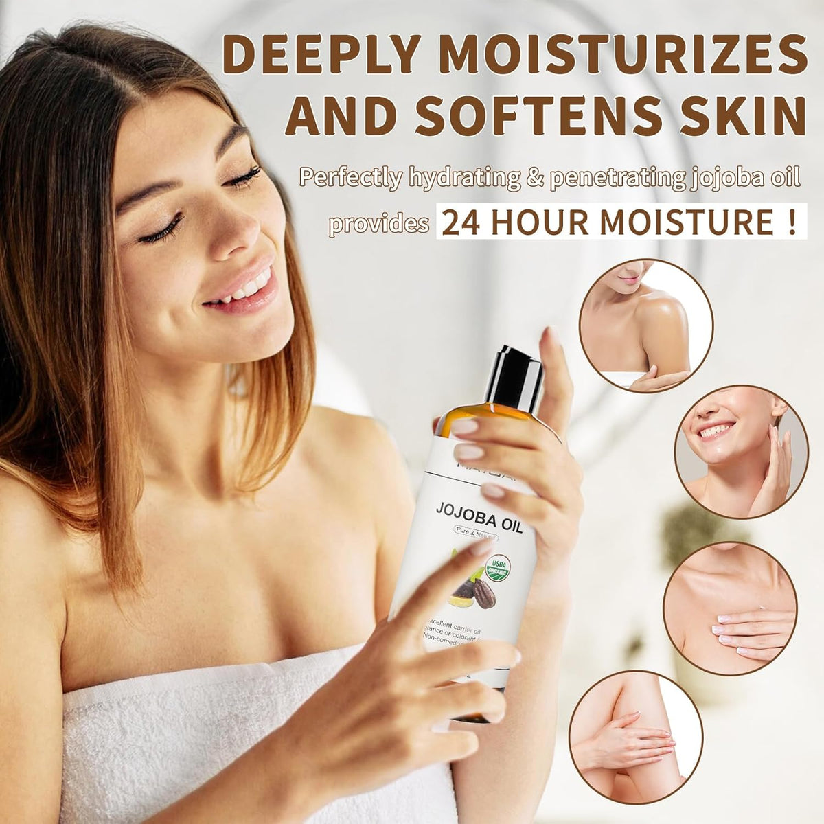 16 Oz Jojoba Oil for Skin, USDA Certified Cold Pressed Jojoba Oil for Hair, Face, Body, Ear