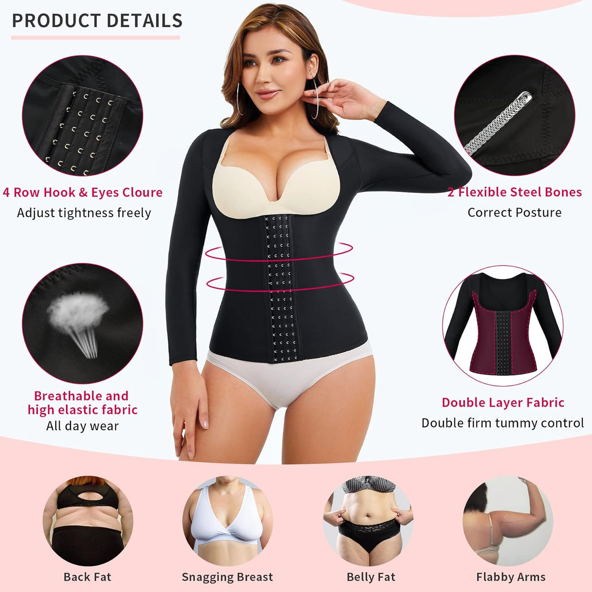 Gotoly Women Waist Trainer Corset Tummy Control Shapewear Upper Arm Shaper Post Surgical Slimmer