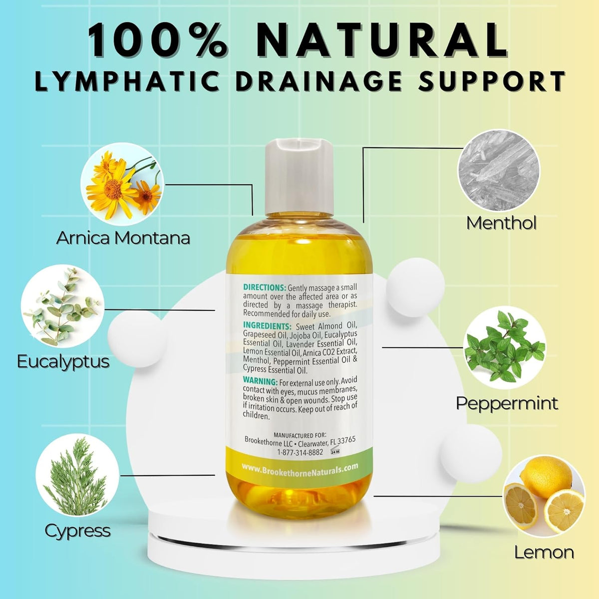 Lymphatic Drainage Massage Oil for Massage Therapy | Premium Quality, 100% Natural with Arnica