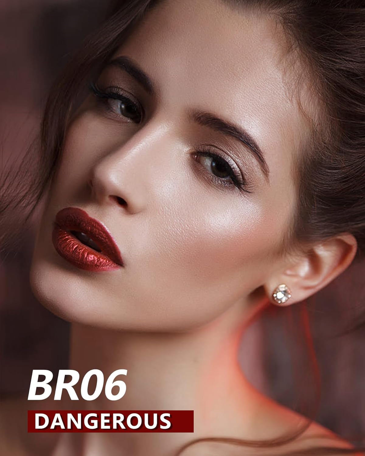 MAKI YIKA 3Pc Metallic Lipstick for Women Red Pink Brown Glitter Lipsticks Long Lasting Lipstick