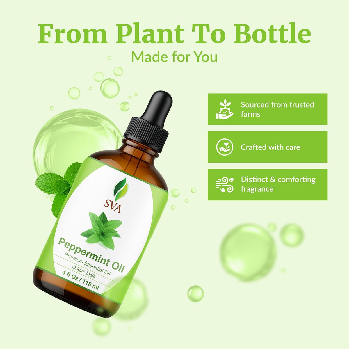 SVA Peppermint Essential Oil – 4 Fl Oz – 100% Natural Peppermint Oil - for Diffuser, Hair Care