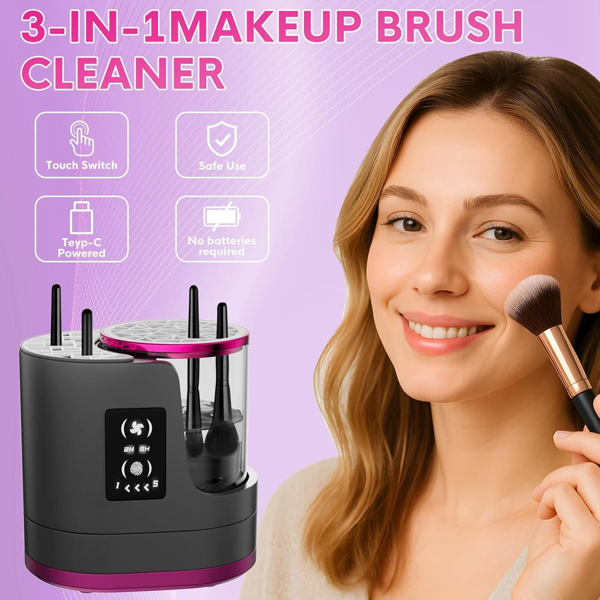 3 IN 1 Electric Makeup Brush Cleaner,Automatic Makeup Brush Cleaner with Makeup Brush