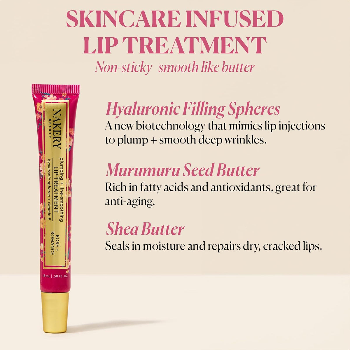 Nakery Plumping Lip Treatment for Dry Cracked Lips - Line Smoothing Lip Plumper for Women with