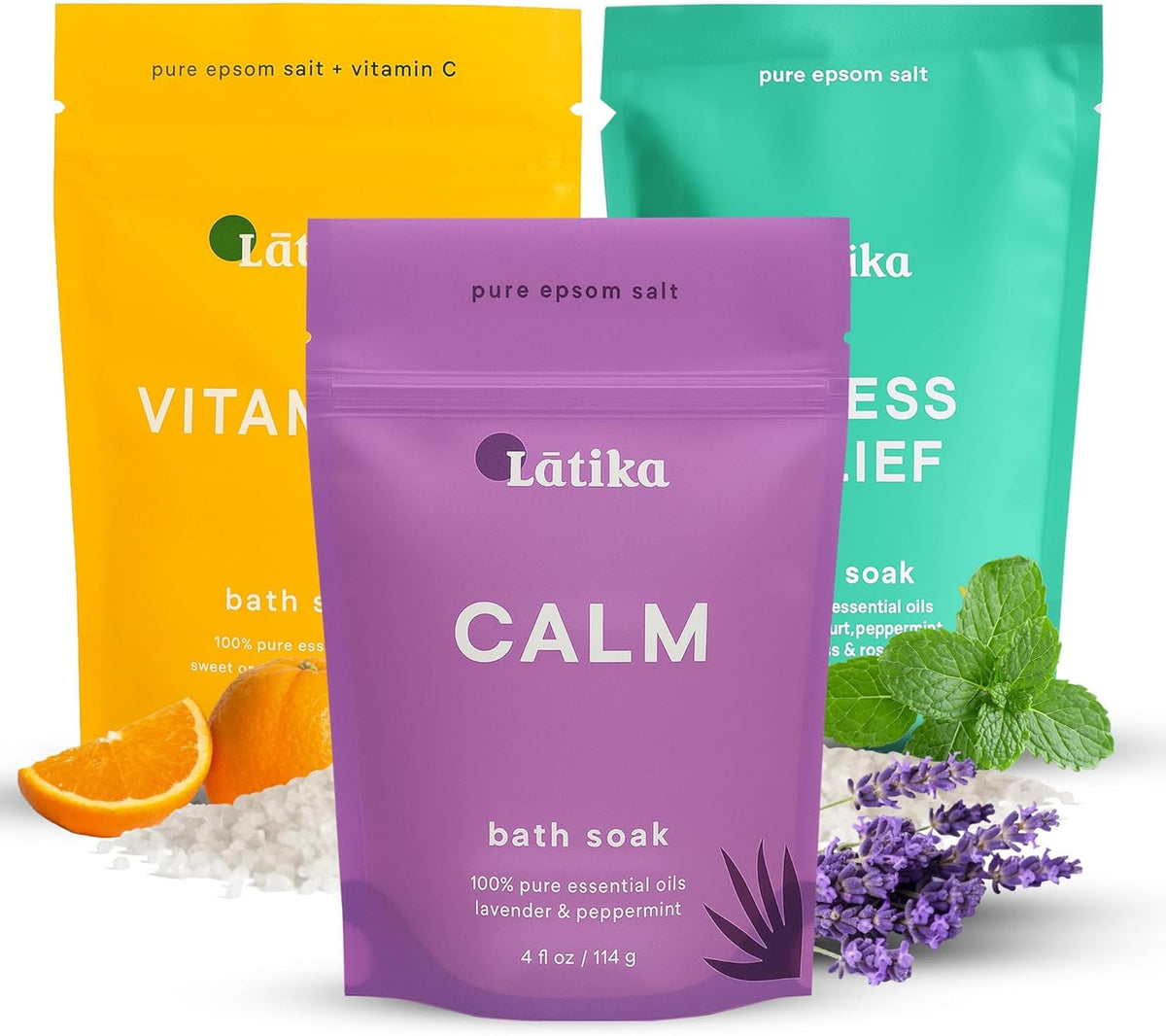 Soaks Set of 3 – Rejuvenate, Calm & Stress Relief Bath Soak with Essential Oils | Epsom Salt for