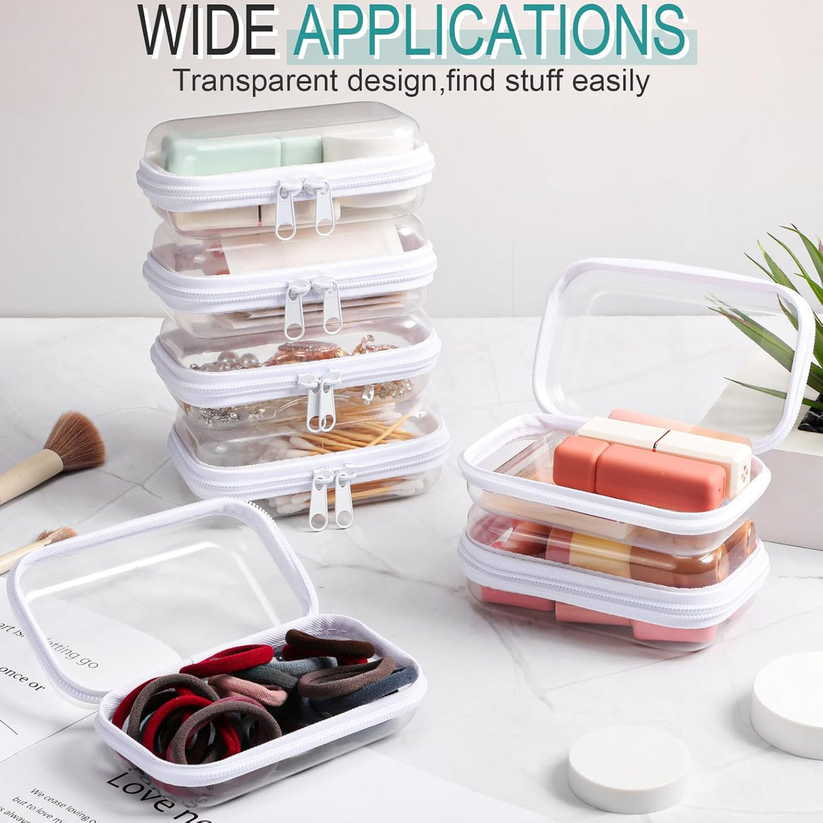Sanwuta 6 Pcs Clear Hard Zipper Case Pencil Pouches Hard Plastic Zipper Pouches Makeup Bag