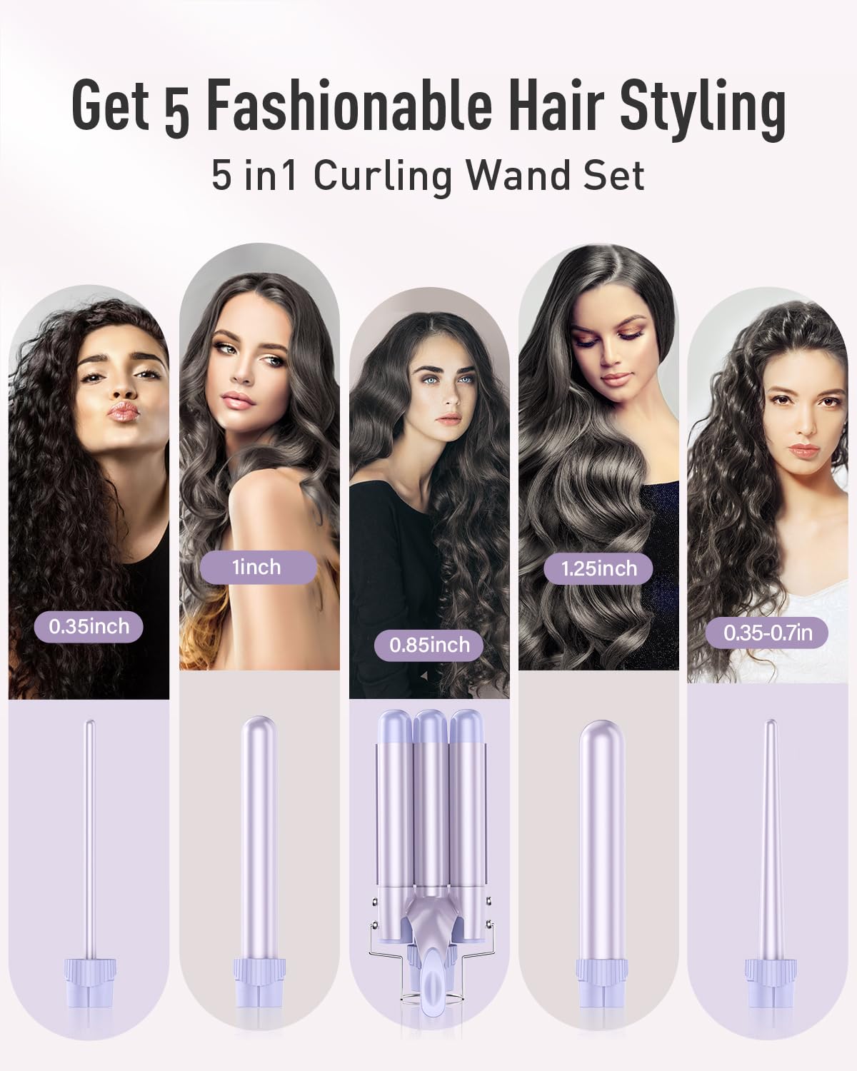 Waver Curling Iron Wand - BESTOPE PRO 5 in 1 Curling Wand Set with 3 Barrel Hair Crimper for Women