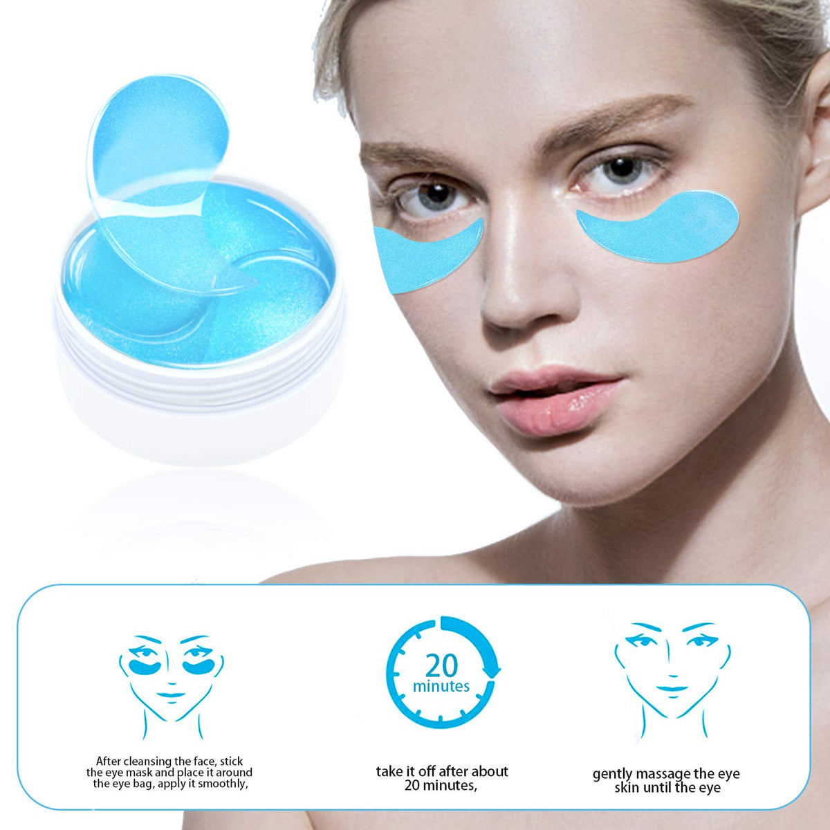 Under Eye Patches, Hyaluronic Acid Eye Mask Moisturizing, 60PCS Gel Eye Masks Pads With Collagen