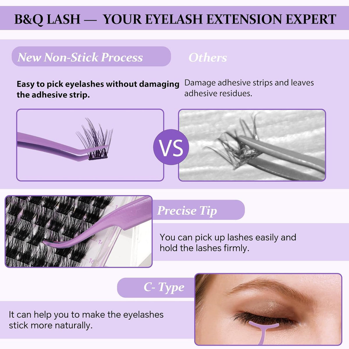 Eyelash Applicator Tool 3 PCS Lash Applicator Tool Kit Lash Tweezers for Eyelash Extensions