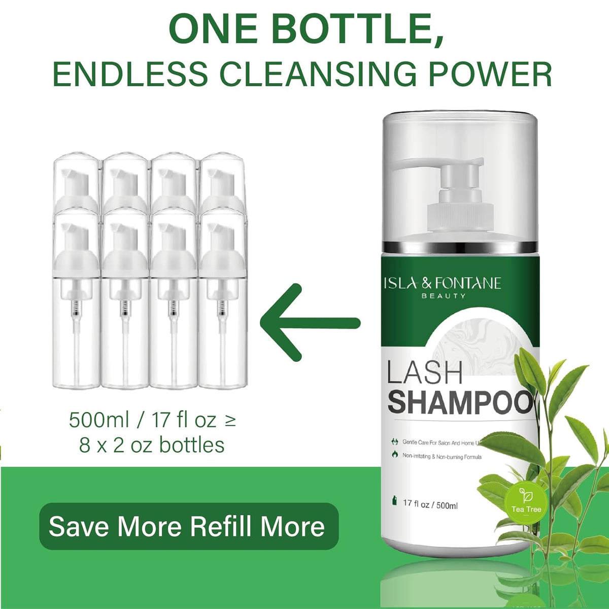 ISLA & FONTANE Lash Shampoo Bulk – Multi-Scent Series – 17 fl oz / 500ml | Gentle Eyelash Cleanser