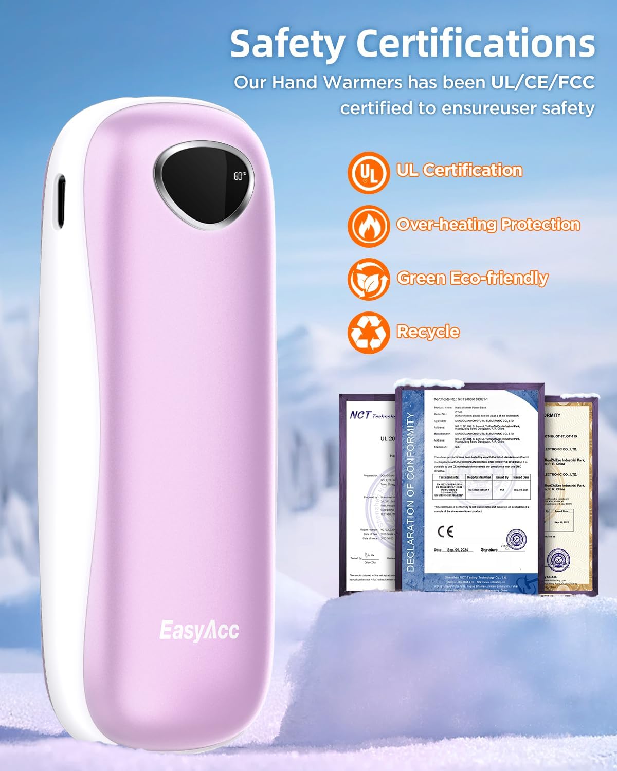 EasyAcc® Pocket Size Hand Warmers Rechargeable, Golf Hunting Hand Warmers, Real 16 Hrs Warmth, Heat