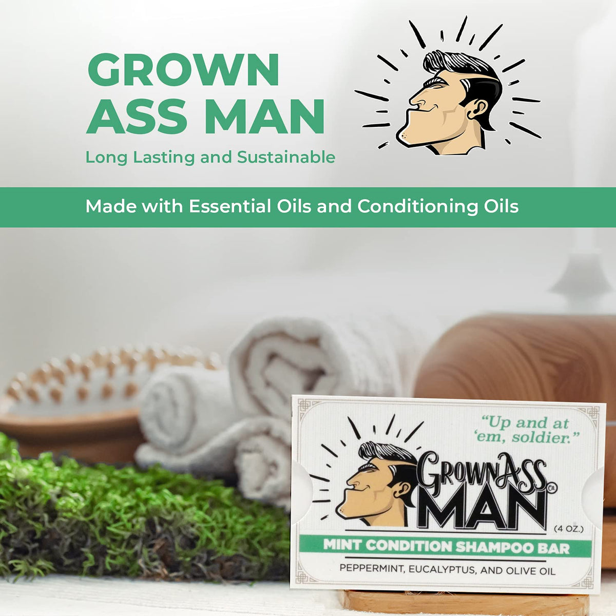 Solid Shampoo Bar Rich Lather 3 in 1: Hair, Beard & Body Wash - Plastic Free & Eco-Friendly