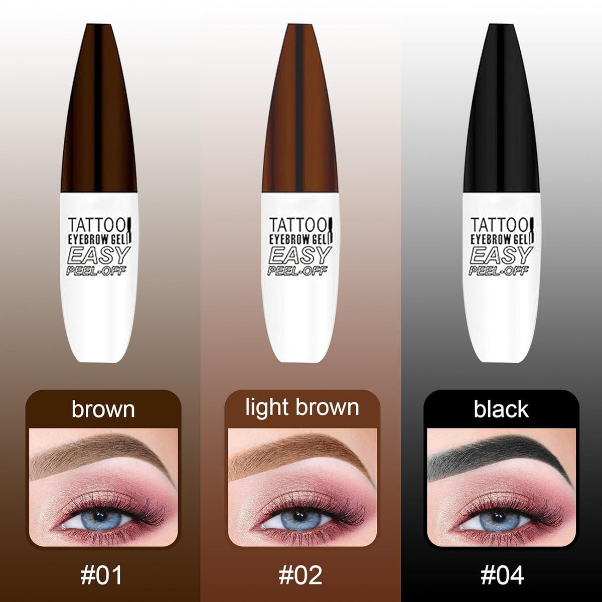 Easy Peel Off Eyebrow Gel Kit, Brown Tattoo Brow Gel, Long-lasting Waterproof and Transfer for
