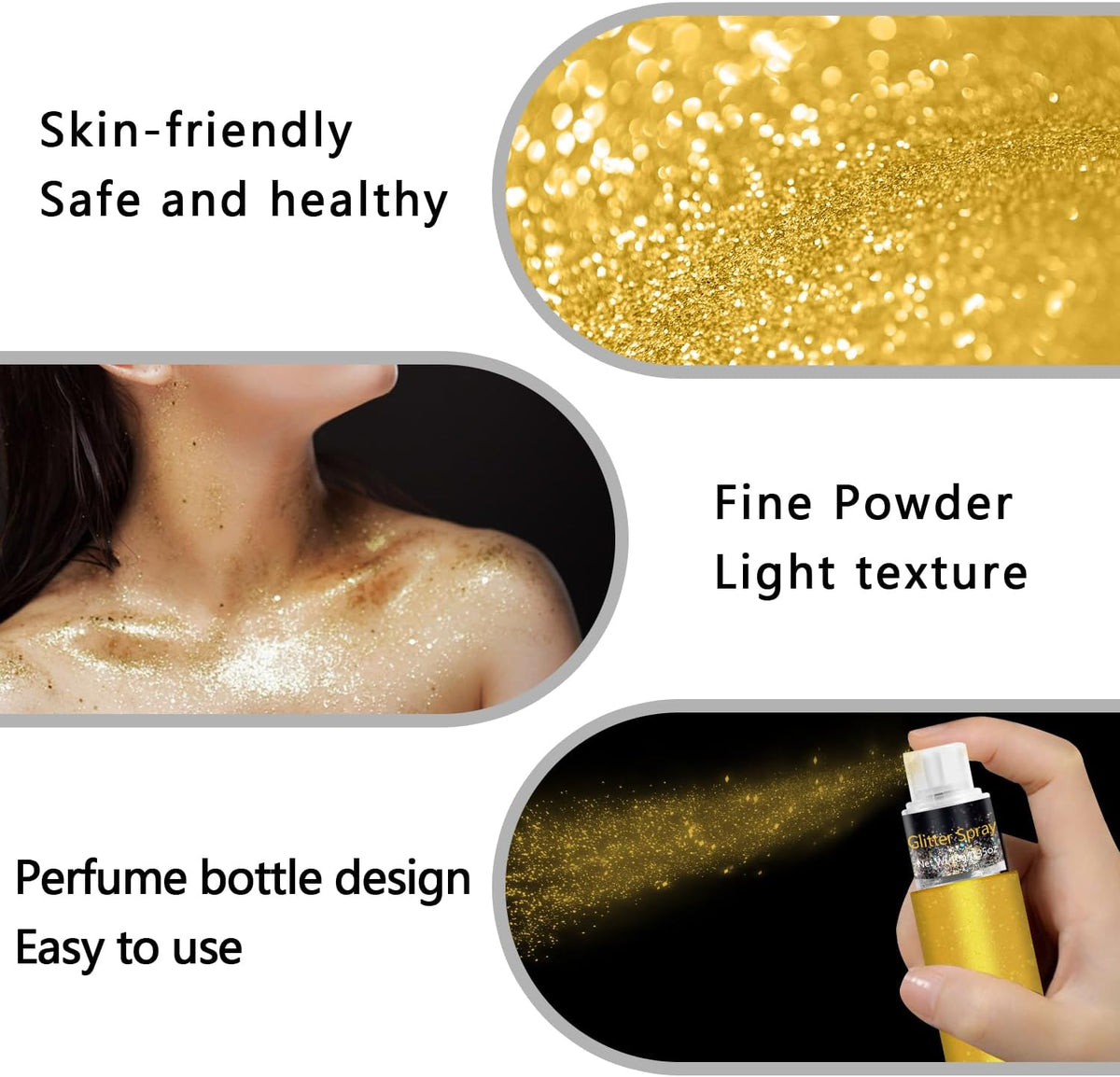 Hair and Body Glitter Spray, Holographic Glitter Highlighter Powder, Face Body Clothes Shiny