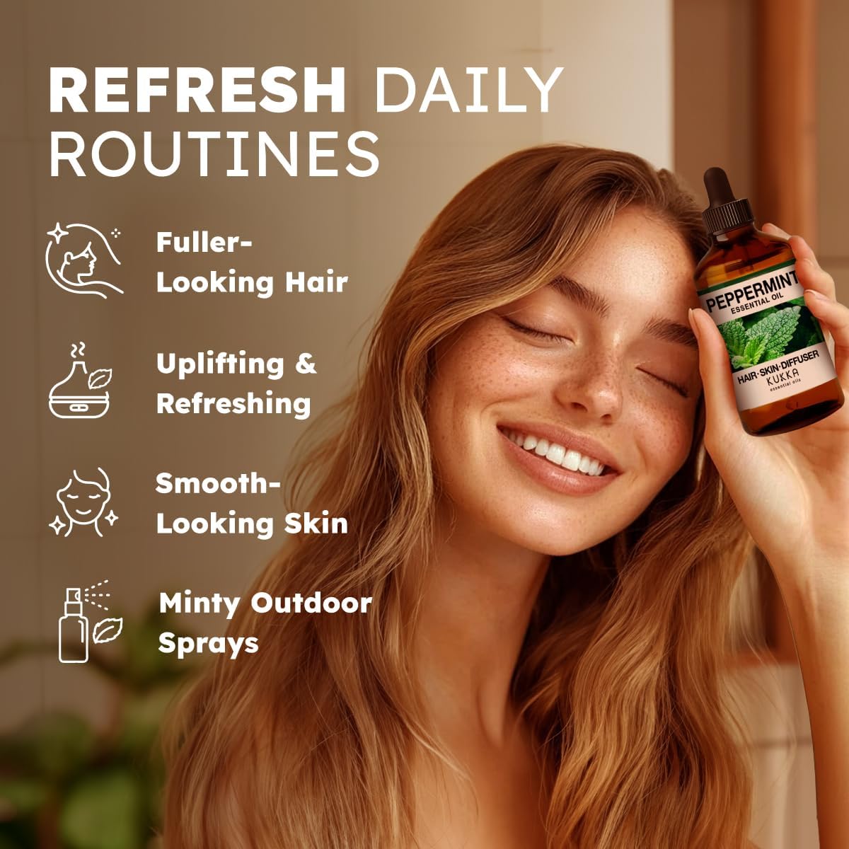 Kukka Essential Oils Peppermint Oil for Skin, Hair, Diffuser - 4 Fl Oz / 118 ml, DIY Soap Making