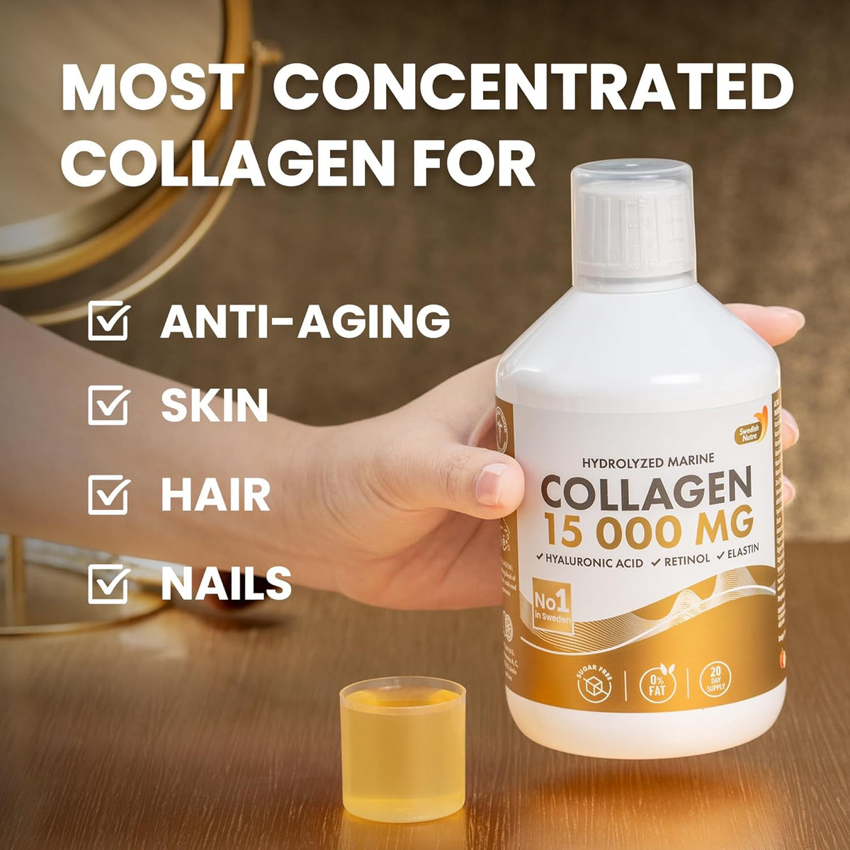Swedish Nutra - Liquid Marine Collagen 15,000mg - 3 Packs of 500ml I Hydrolyzed Collagen Peptides