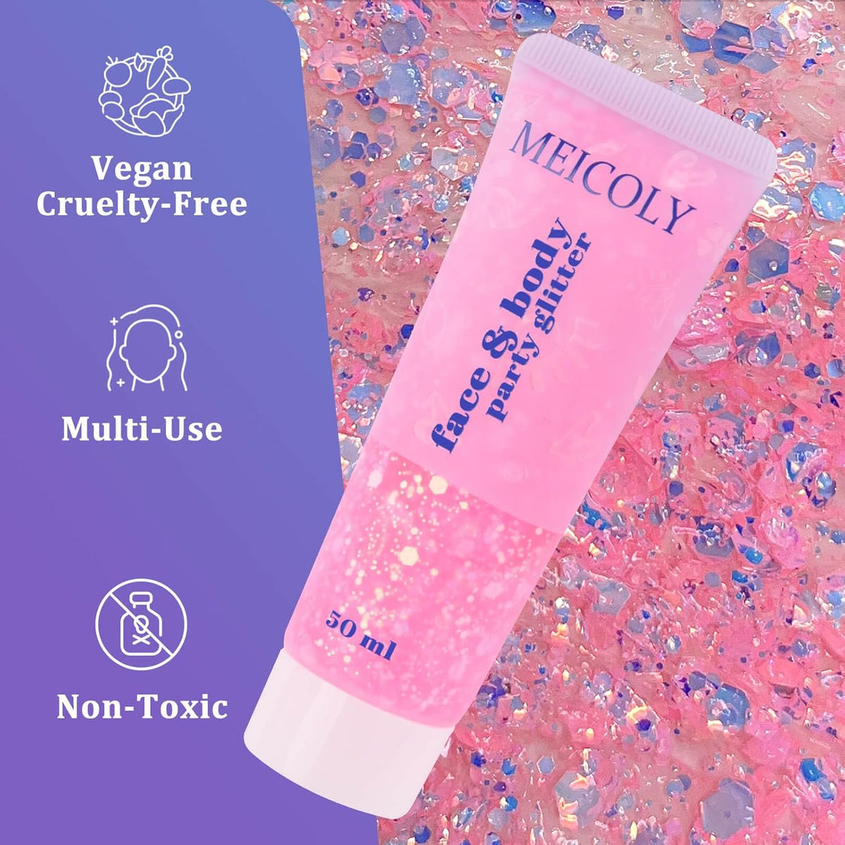 MEICOLY Chameleon Baby Pink Body Glitter,Pink Turn to Purple Face Glitter Paint,Color Changing